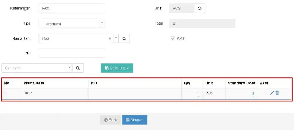 Cara Input B.O.M Untuk Produksi Beecloud