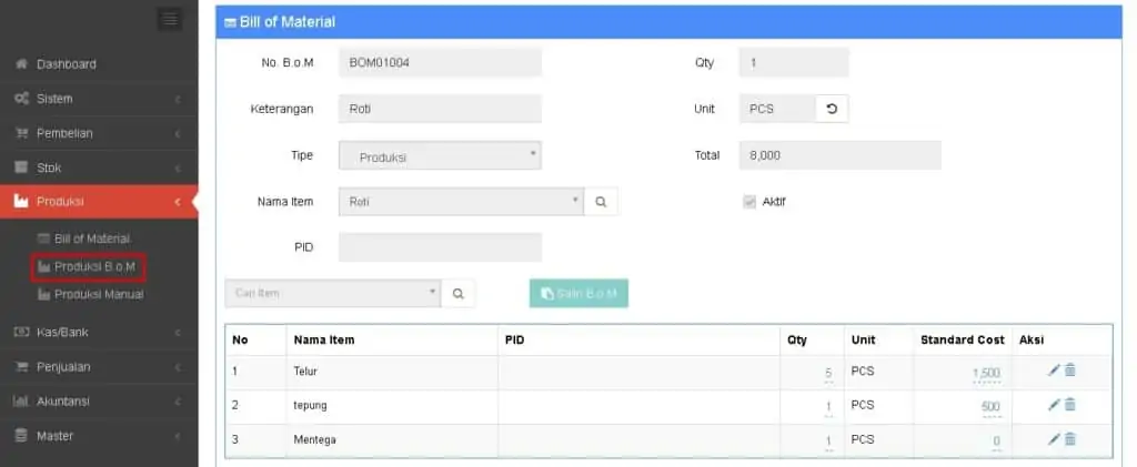 Cara Input B.O.M Untuk Produksi Beecloud