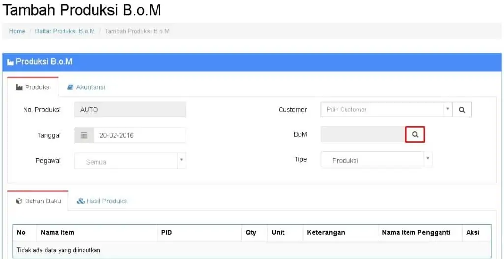 Cara Input B.O.M Untuk Produksi Beecloud