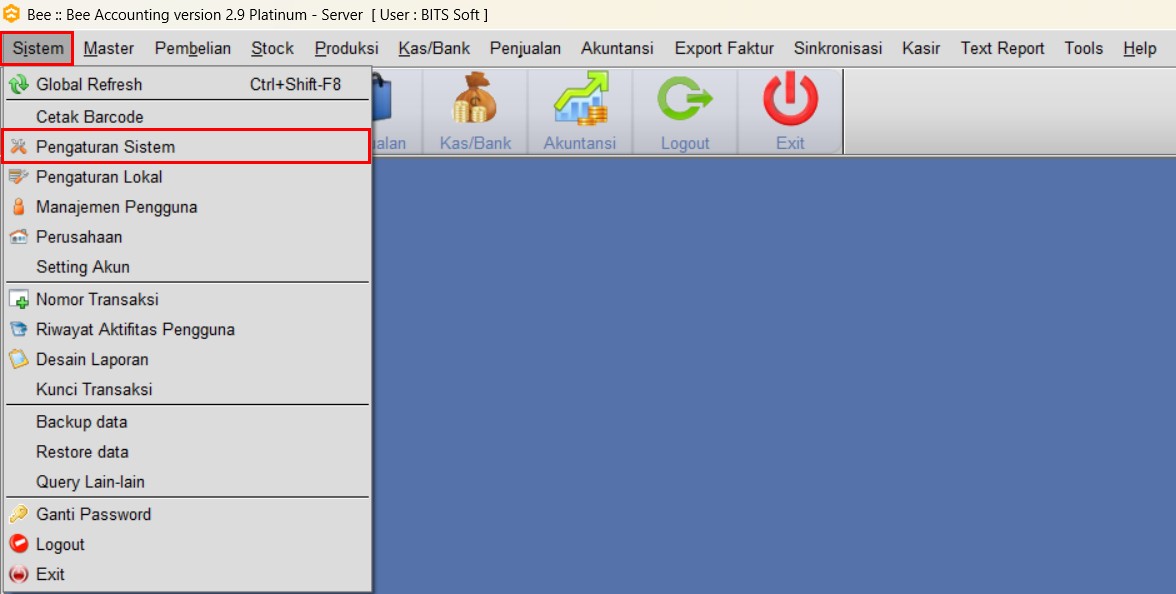 Akses Menu Pengaturan Sistem