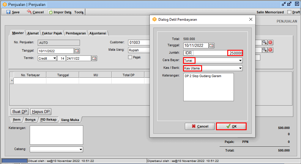 Buat Dp Penjualan