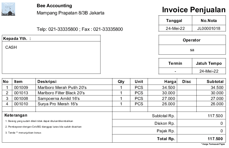 Contoh Invoice Penjualan Grafik Report