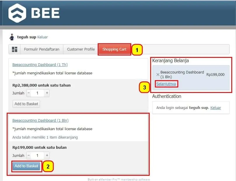 Perpanjang(Renewal) Masa Langganan Beeaccounting Dashboard