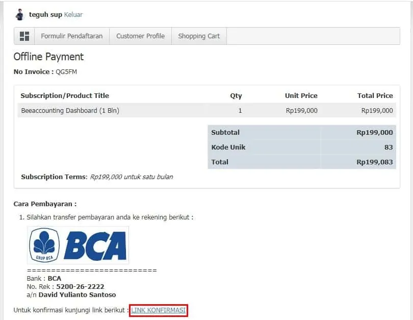 Perpanjang(Renewal) Masa Langganan Beeaccounting Dashboard