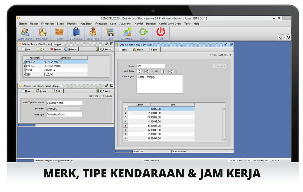 Software Bengkel Screenshot Merk dan Tipe Kendaraan