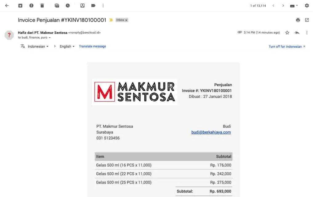 Invoice Terkirim ke Email - Email Invoice