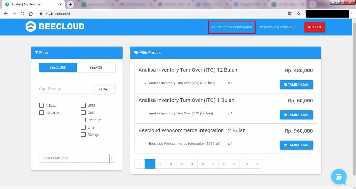 Konfirmasi Pembayaran - Order Beecloud