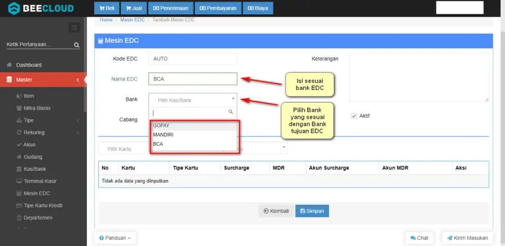 Setting Master Mesin EDC Pada Beecloud (Khusus pengguna Beepos)