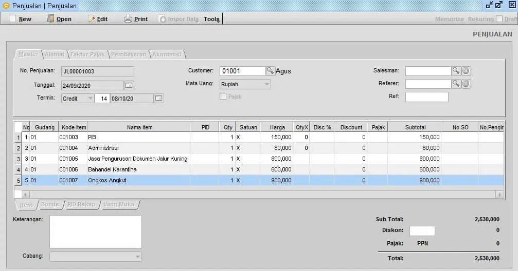 Cara Input Transaksi Bidang Usaha EMKL / Ekspedisi Muatan Kapal Laut Pada Program Beeaccounting