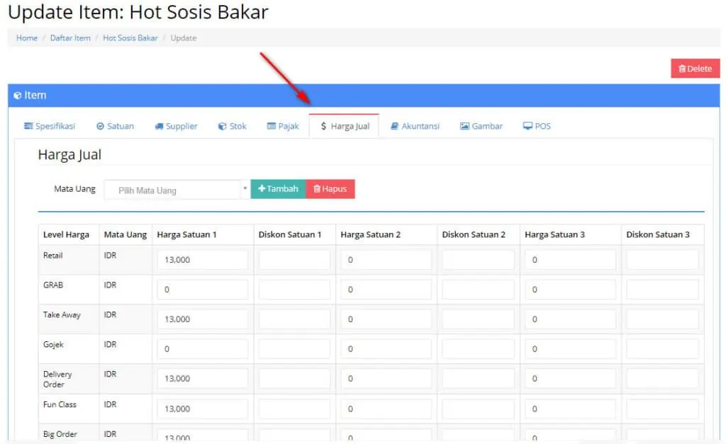 Gb 2. Input Harga Sesuai dengan Level Harga