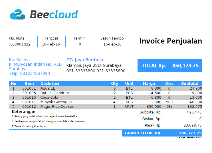 nota invoice penjualan