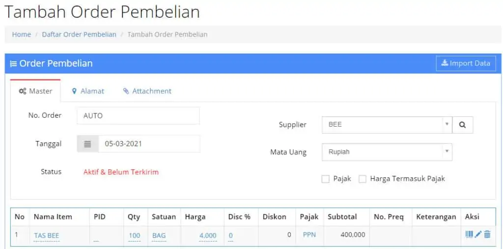 Order Pembelian Dengan DP / Uang Muka