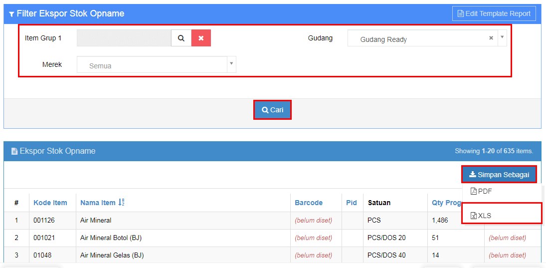 Ekspor Daftar Item File Excel Beecloud