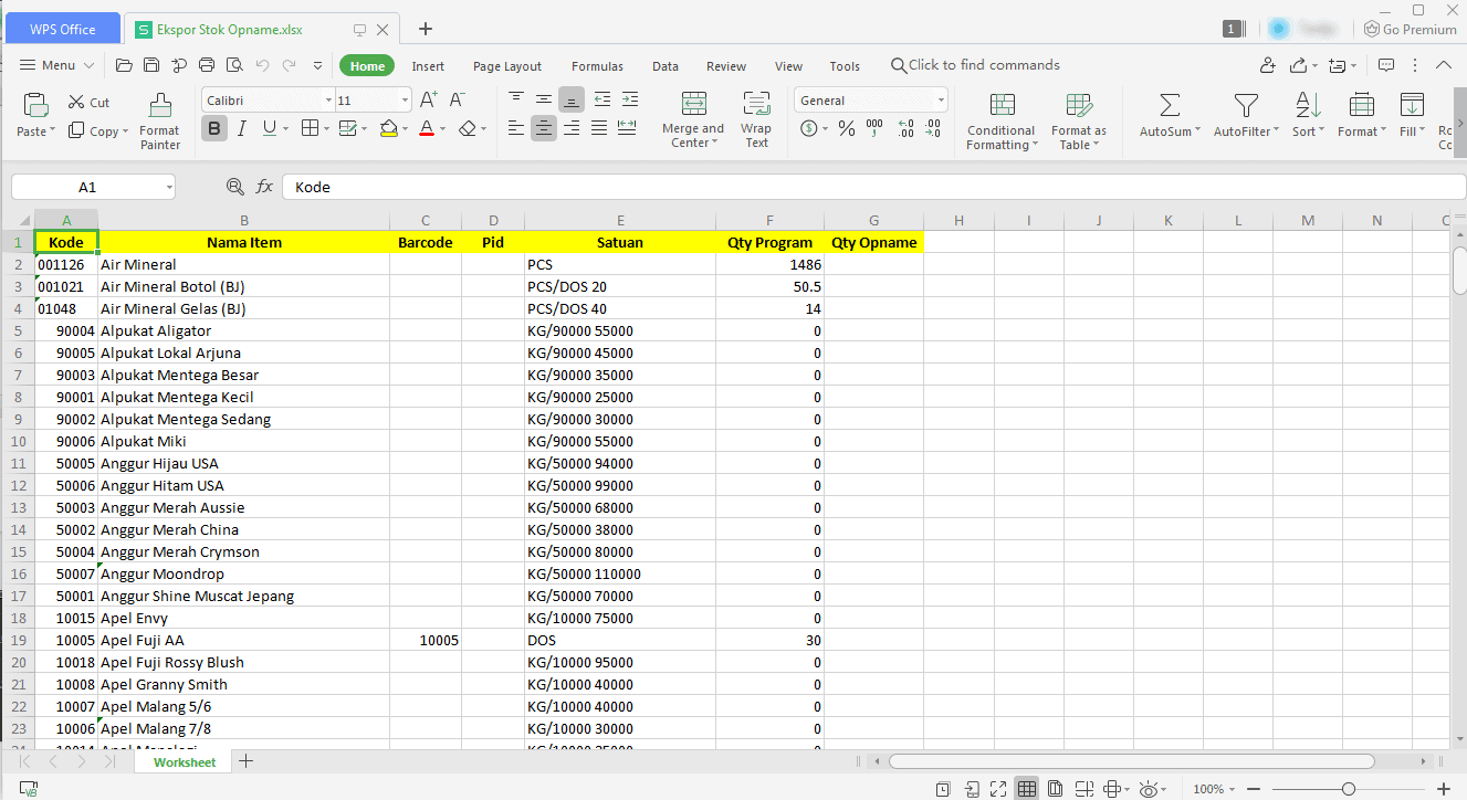 Ekspor Daftar Item File Excel Beecloud