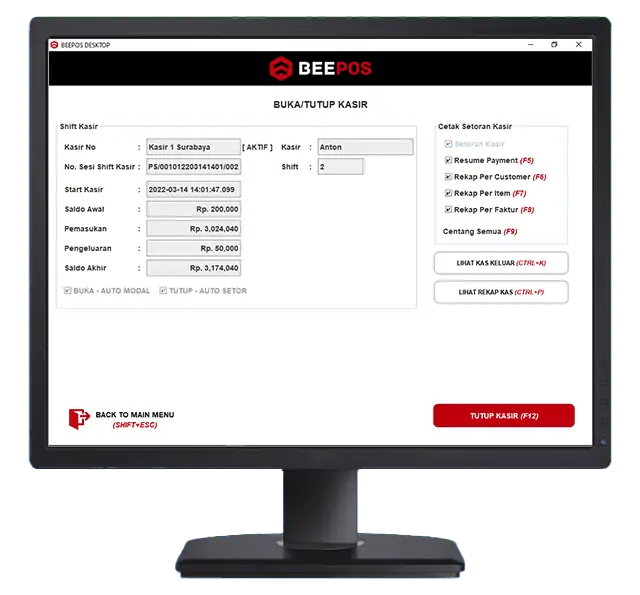 tangkapan layar POS Kasir Minimarket - Setoran Kasir