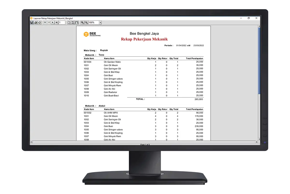 11 Beeaccounting Software Bengkel Laporan Rekap Mekanik