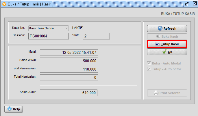 Klik Tutup Kasir