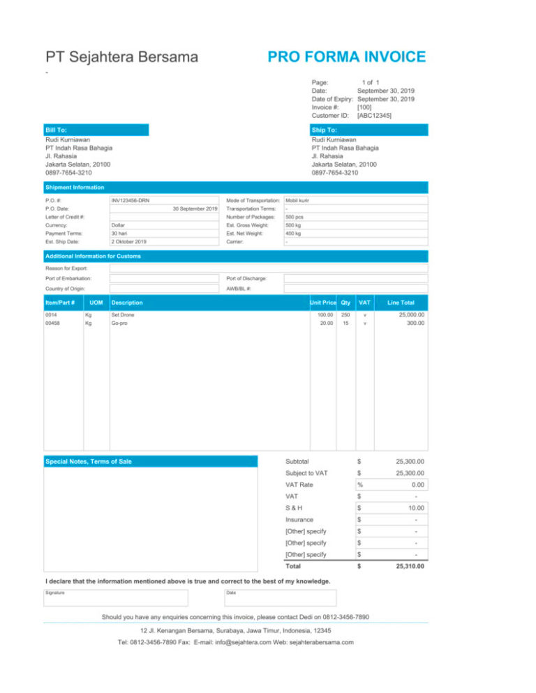 Proforma invoice образец в ворде