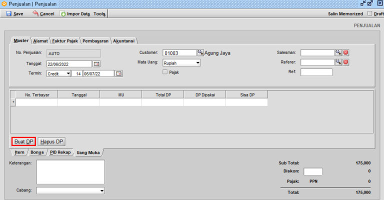 Transaksi Penjualan Dengan Uang Muka Di Beeaccounting 7386
