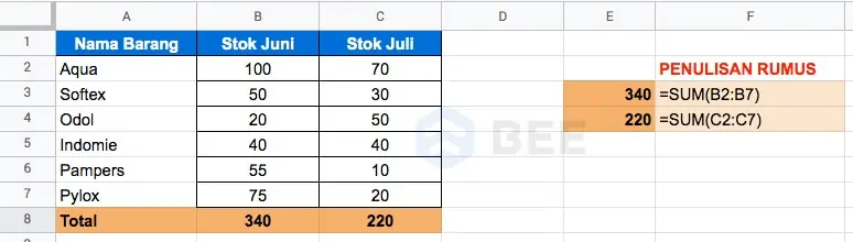 Rumus Sum Di Excel