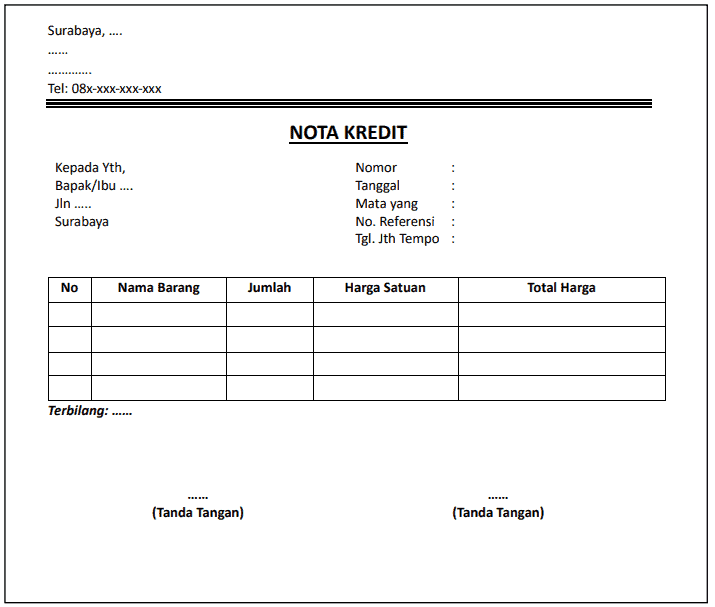 Nota Kredit Kosong