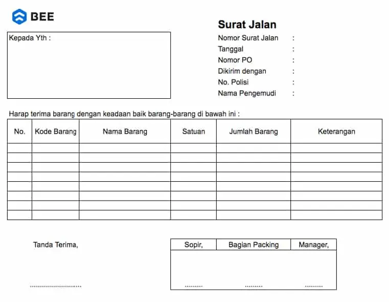 Contoh Form Kirim Barang Untuk Distributor