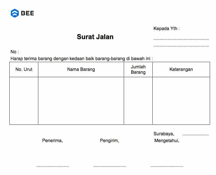 Contoh Surat Jalan Untuk Toko