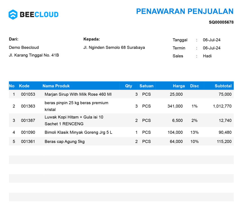 Beecloud Surat Penawaran Harga Quotation Quote