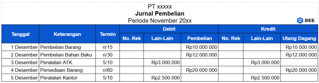 Contoh Jurnal Pembelian