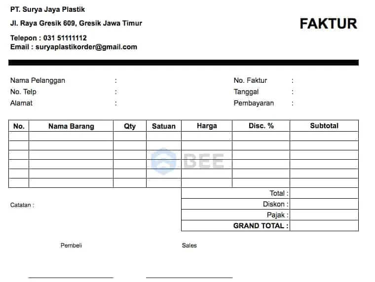 Contoh Faktur Penjualan Simple