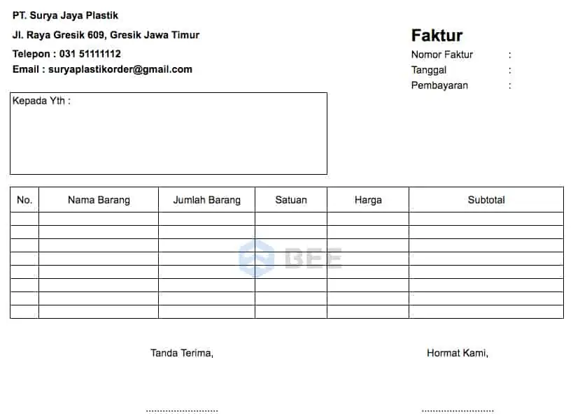 Salah satu contoh faktur adalah bukti transaksi usaha anda