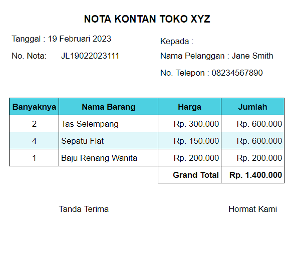 Contoh Nota Kontan Template02