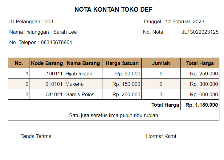 Contoh Nota Kontan Template03