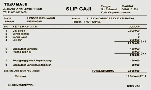 Slip Gaji Karyawan Toko termasuk Bukti Transaksi Internal