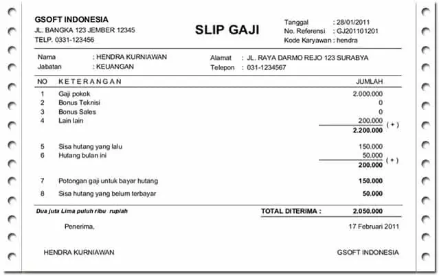 Contoh Slip Gaji Perusahaan Software