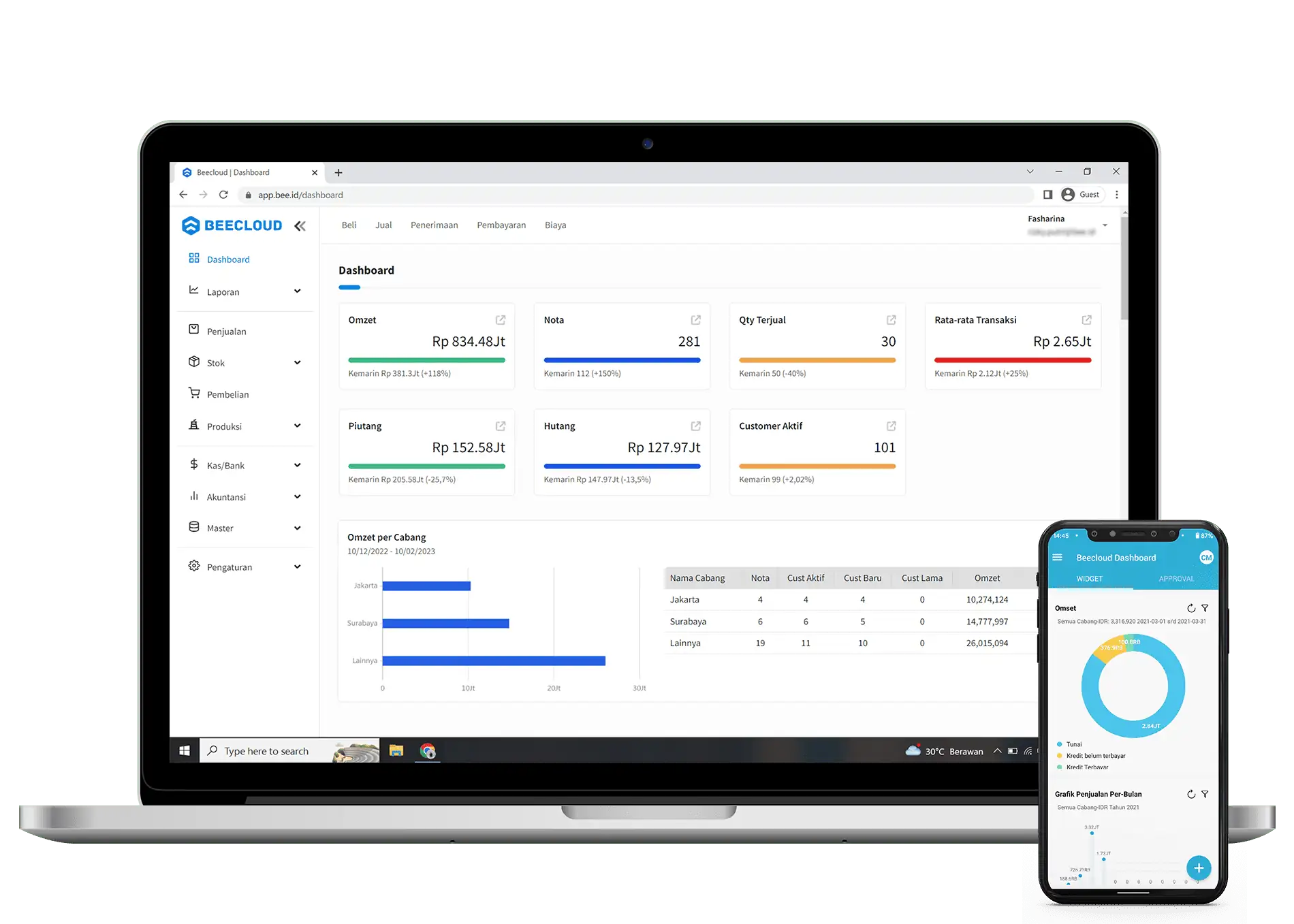 tampilan software akuntansi & kasir Beecloud