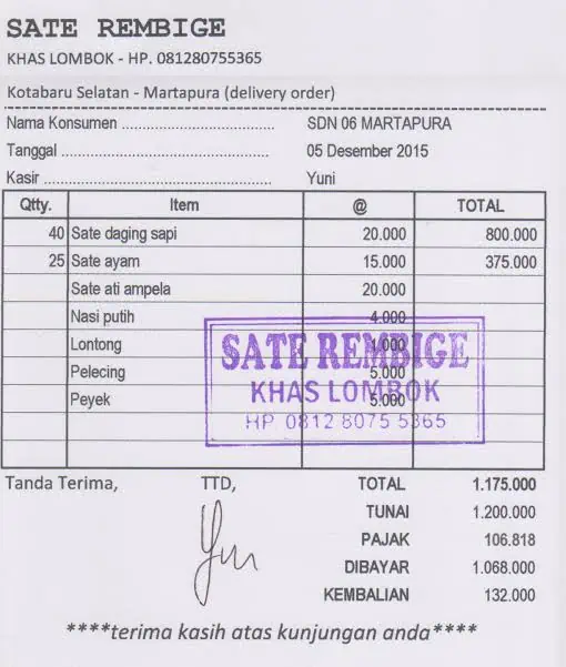 Nota Kontan Dengan Pajak