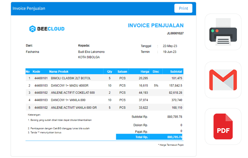 Aplikasi Pembukuan Akuntansi untuk Cetak Invoice Atau Nota Kirim Email Pdf