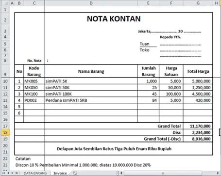 Nota Kontan Dengan Diskon