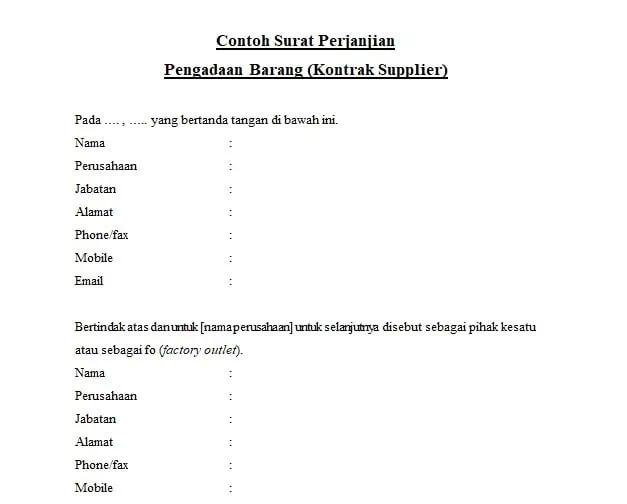 Contoh Surat Perjanjian Kerjasama Supplier