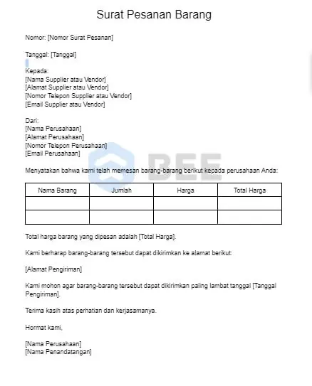 Contoh Surat Pesanan Barang (template)