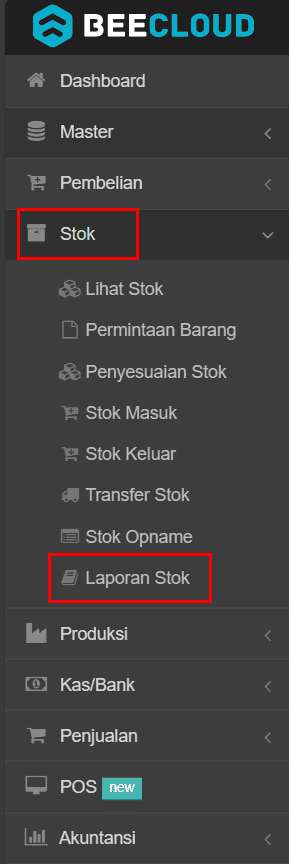 Akses Menu Laporan Stok