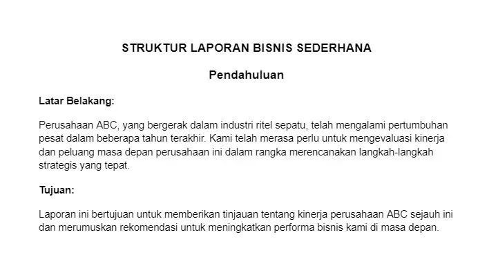 Contoh Bagian Pendahuluan Laporan Bisnis