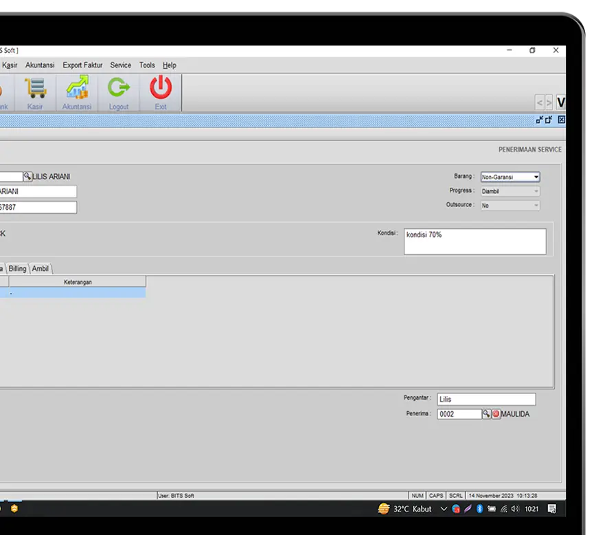 Tampilan Garansi Service Beeaccounting Service
