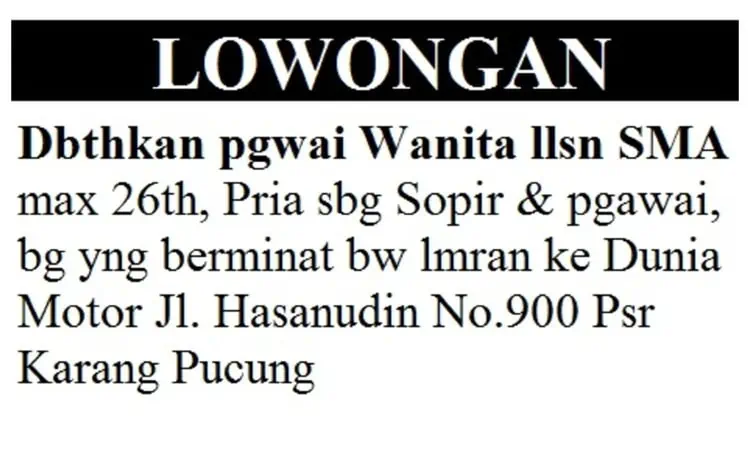 Contoh Permintaan Lowongan Pekerjaan