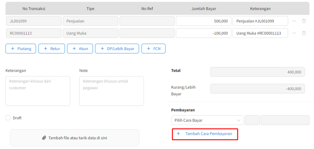 Order Penjualan Dengan DP / Uang Muka Beecloud 3.0