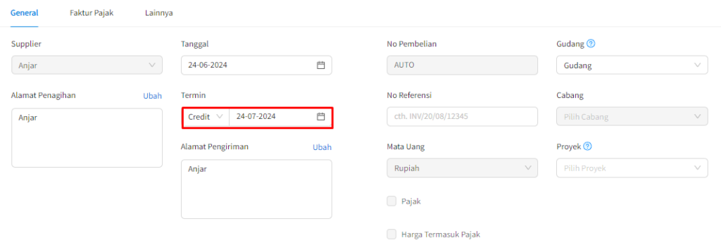 Order Pembelian Dengan DP / Uang Muka Beecloud 3.0