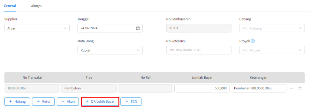 Order Pembelian Dengan DP / Uang Muka Beecloud 3.0