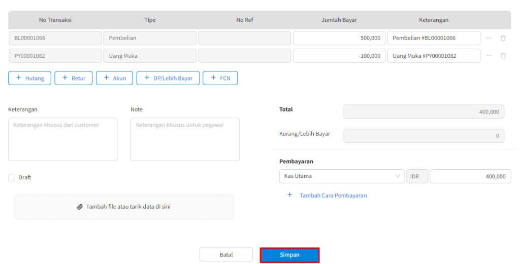 Order Pembelian Dengan DP / Uang Muka Beecloud 3.0