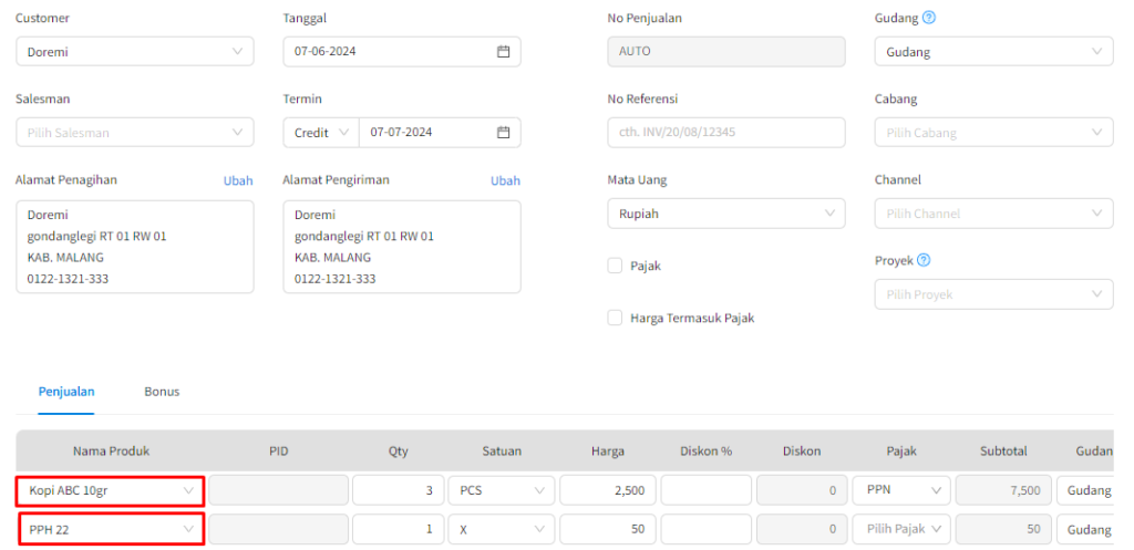 Penjualan Menggunakan PPh 22 Beecloud 3.0